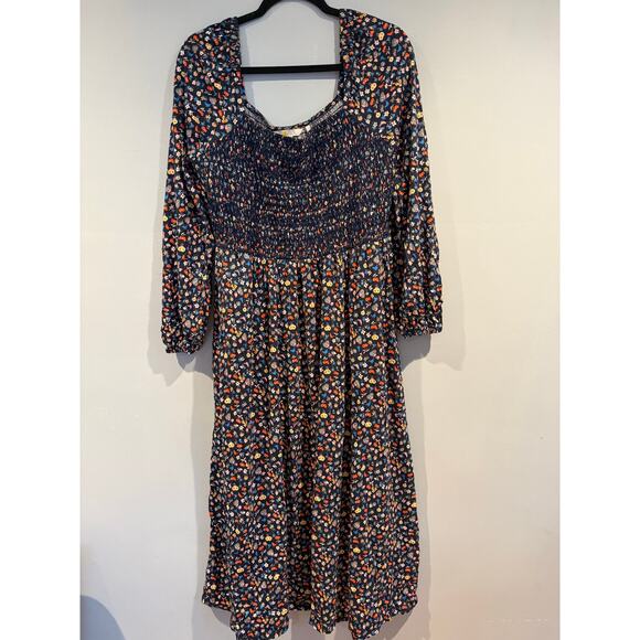 Boden Floral Smocked Midi Dress with Pockets – Navy Multi – Size 12 (US) - Picture 1 of 4
